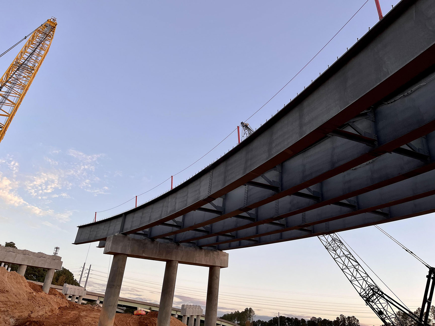 October 2023, the first steel girders were placed to construct the bridge that will take traffic from Colonial Life Boulevard to I-126 WB and I-26 EB/WB.