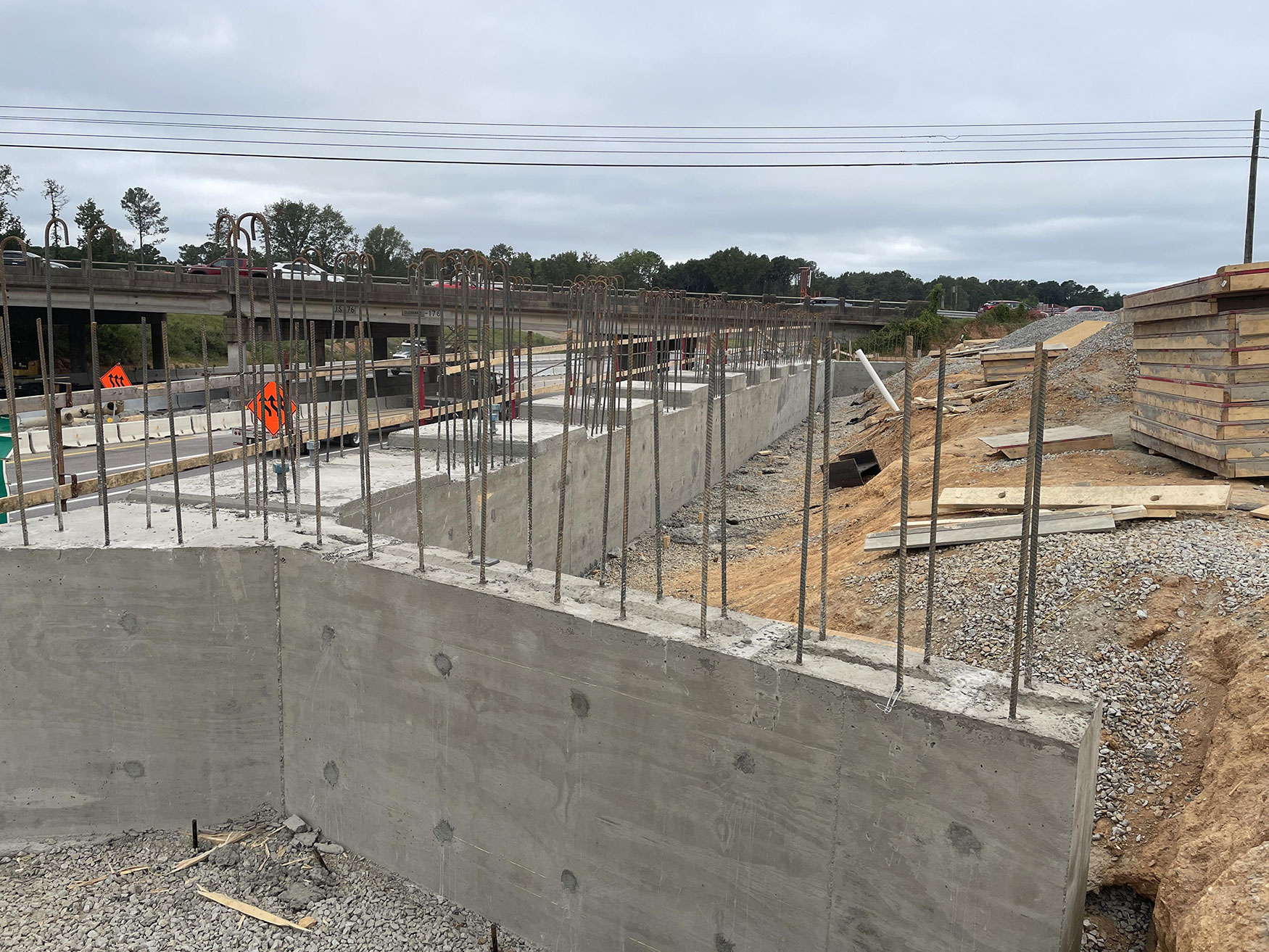 Rebar is a crucial component of bridge projects as it helps to strengthen and stabilize concrete elements. Here rebar is being utilized to reinforce a bridge along I-20.