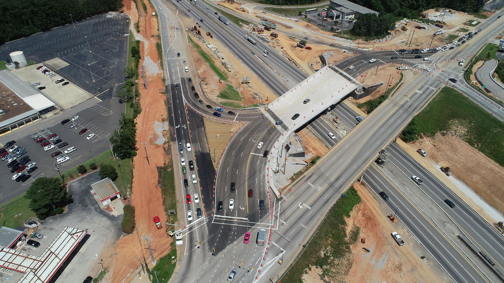 View of traffic crossing the new bridge at Broad River Road, before the old bridge was removed.