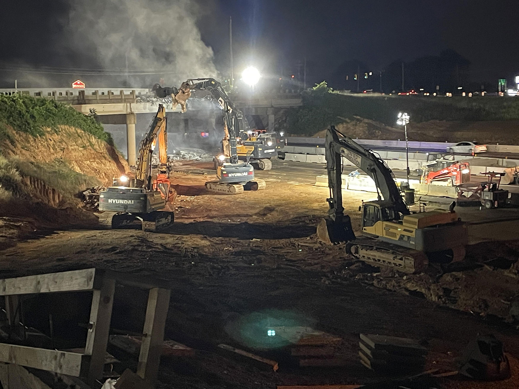 Photo of the old bridge at Broad River Road being demolished. 